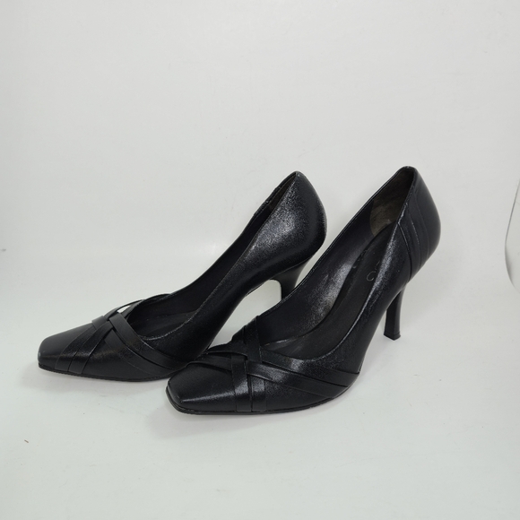 Aldo Ladies Leather Black Pumps Square Toes Criss Cross Design Size 39 - Picture 1 of 8